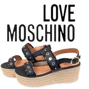 NWOT Love Moschino Wedge Espadrill Sandals‎ Black Size 8